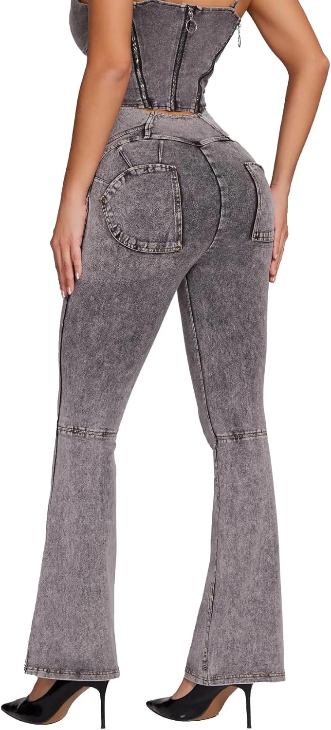 SEASUM Butt Lifting Jeans for Women Bootcut High Waisted Bell Bottom Stretchy Flare Leggings Tummy Control Casual Pants