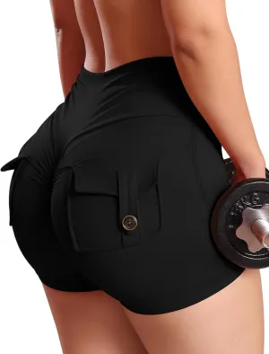 SEASUM Women Pocket Shorts Scrunch Butt Workout Cargo Shorts V Waist Yoga Booty Lifting Gym Bottom