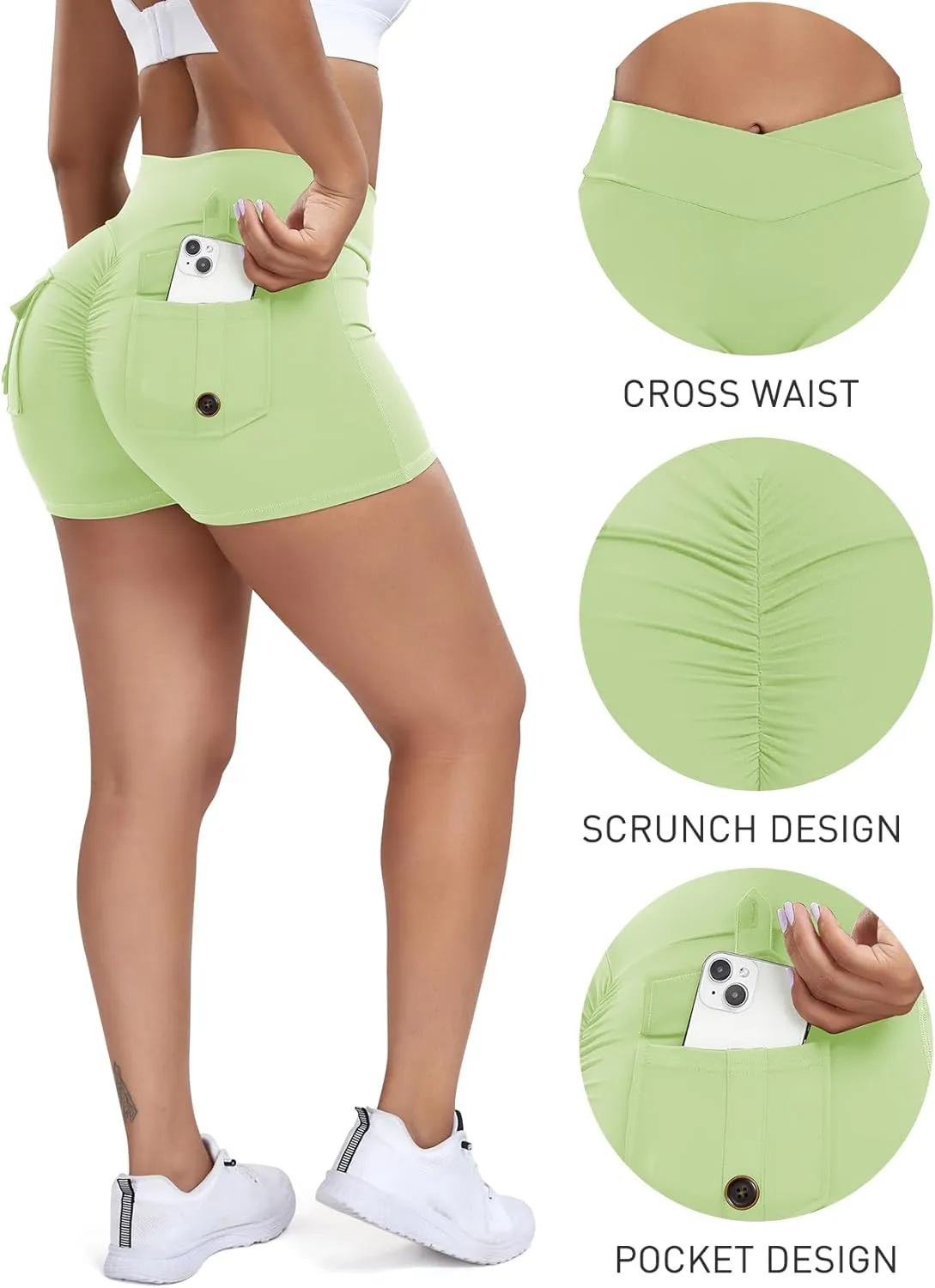 SEASUM Women Pocket Shorts Scrunch Butt Workout Cargo Shorts V Waist Yoga Booty Lifting Gym Bottom