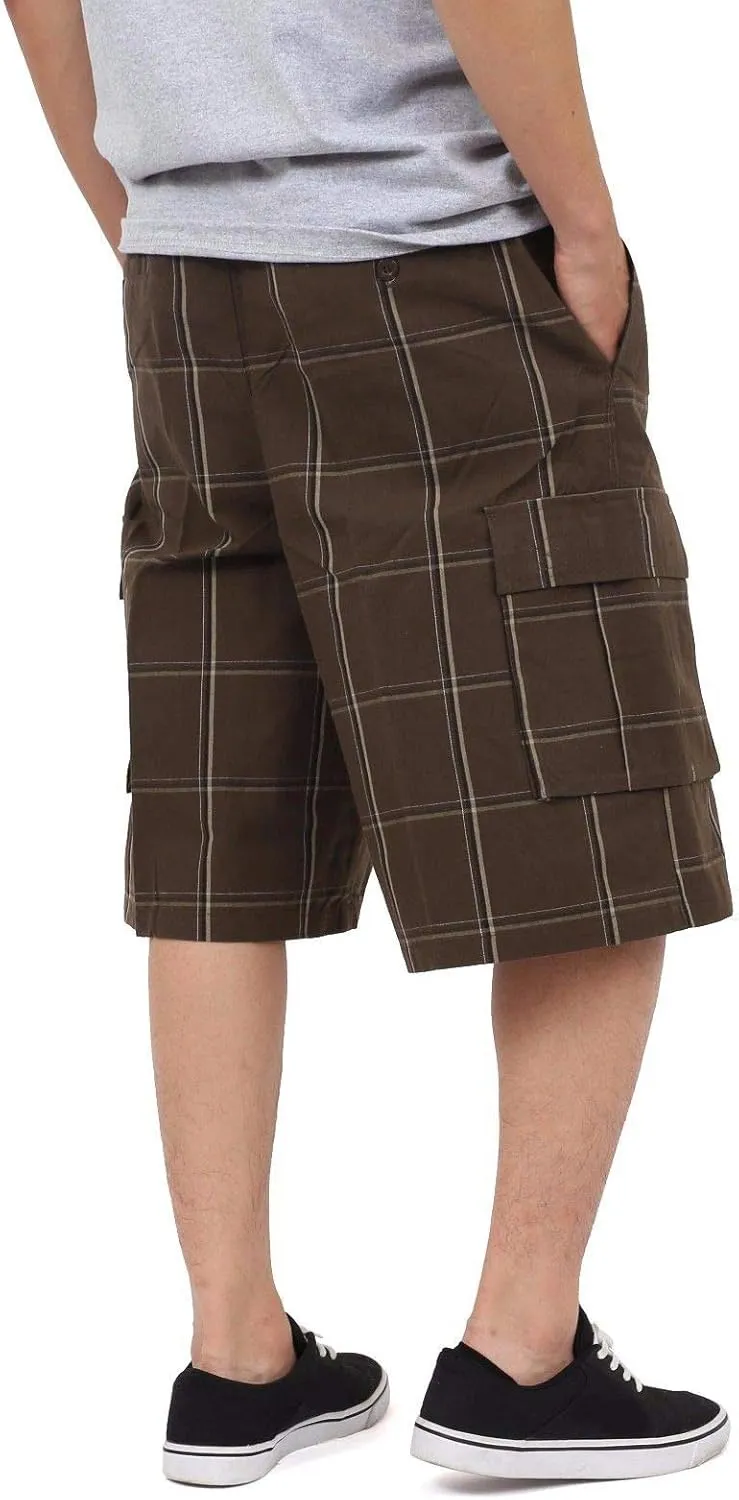 Shaka Wear Men's Cargo Shorts  Casual Plaid Relaxed Loose Fit Elastic Waist Multi Pocket Pants Regular Big S~5XL