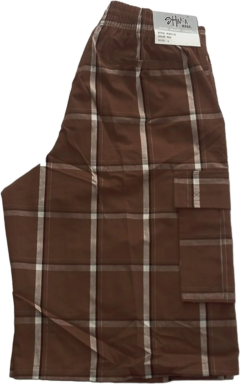 Shaka Wear Men's Cargo Shorts  Casual Plaid Relaxed Loose Fit Elastic Waist Multi Pocket Pants Regular Big S~5XL