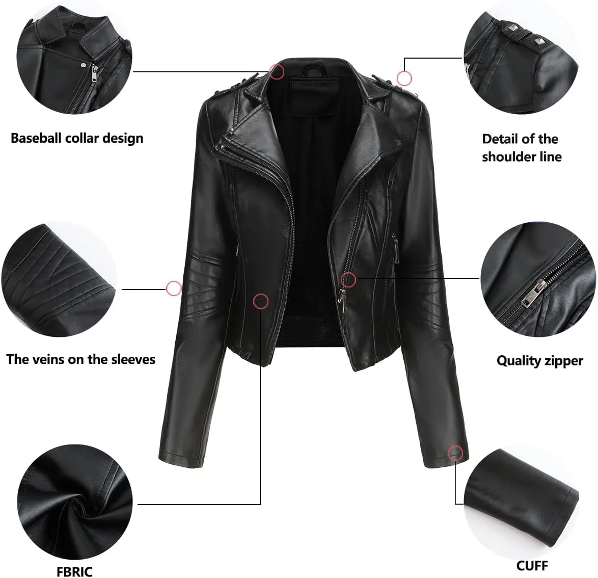 Sister Amy Women PU Leather Jacket Women Bomber Jacket Cropped Zipper Jacket Moto Coat