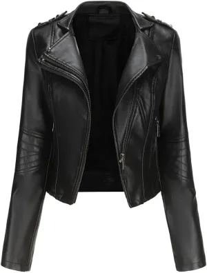 Sister Amy Women PU Leather Jacket Women Bomber Jacket Cropped Zipper Jacket Moto Coat