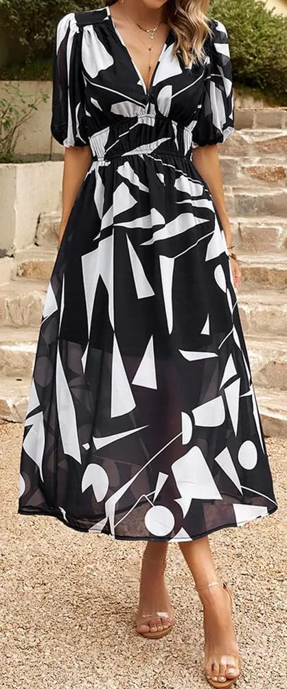 Sister Amy Women's Boho Floral Print Square Neck Beach Party Flowy Ruffle Midi Dress