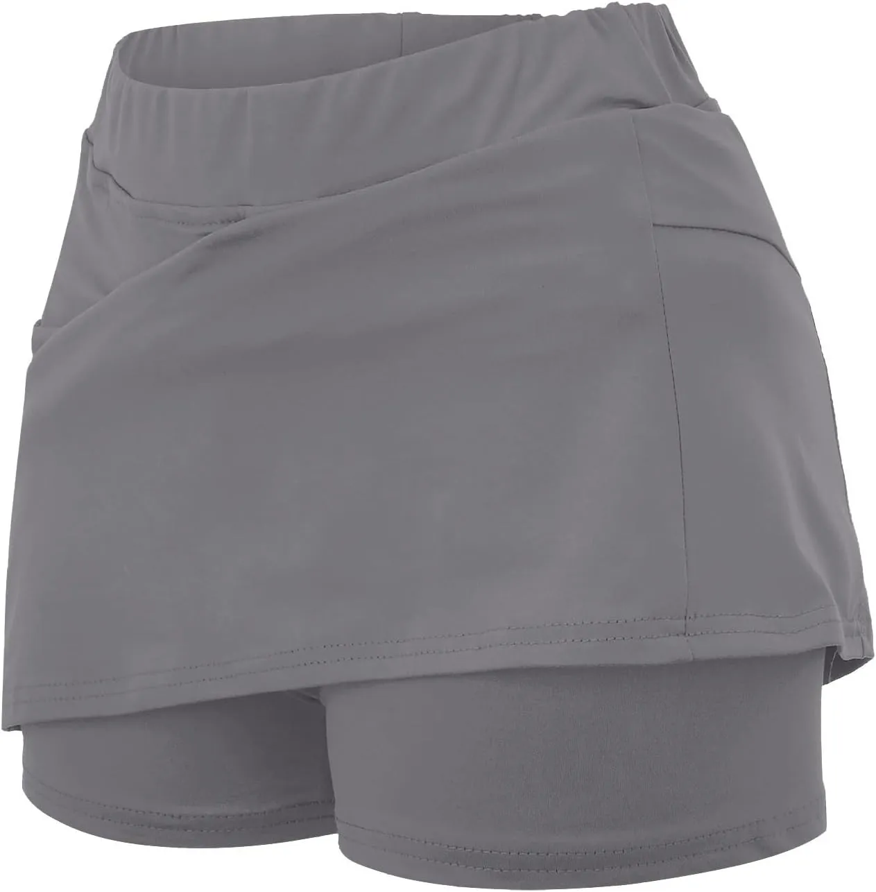 Skirt with Shorts Underneath, Women Elastic Yoga Skirts Solid Color Lightweight Tummy Control Athletic Tennis Shorts