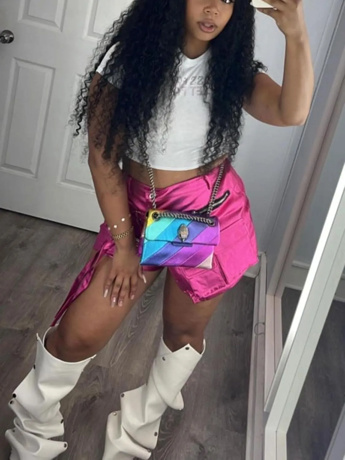 Skorts for Woman Metallic Faux Leather High Waisted Shorts Cargo Shiny Summer Sexy Asymmetrical Skirt Shorts
