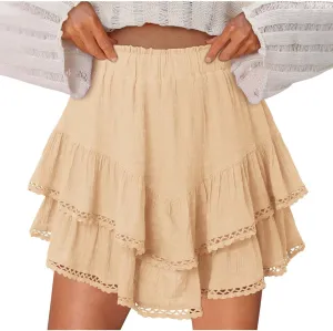 Skorts for Women Dressy Casual Ruffle Tiered Athletic Shorts Elastic High Waist Mini Skirts Cute Boho Beach Outfits