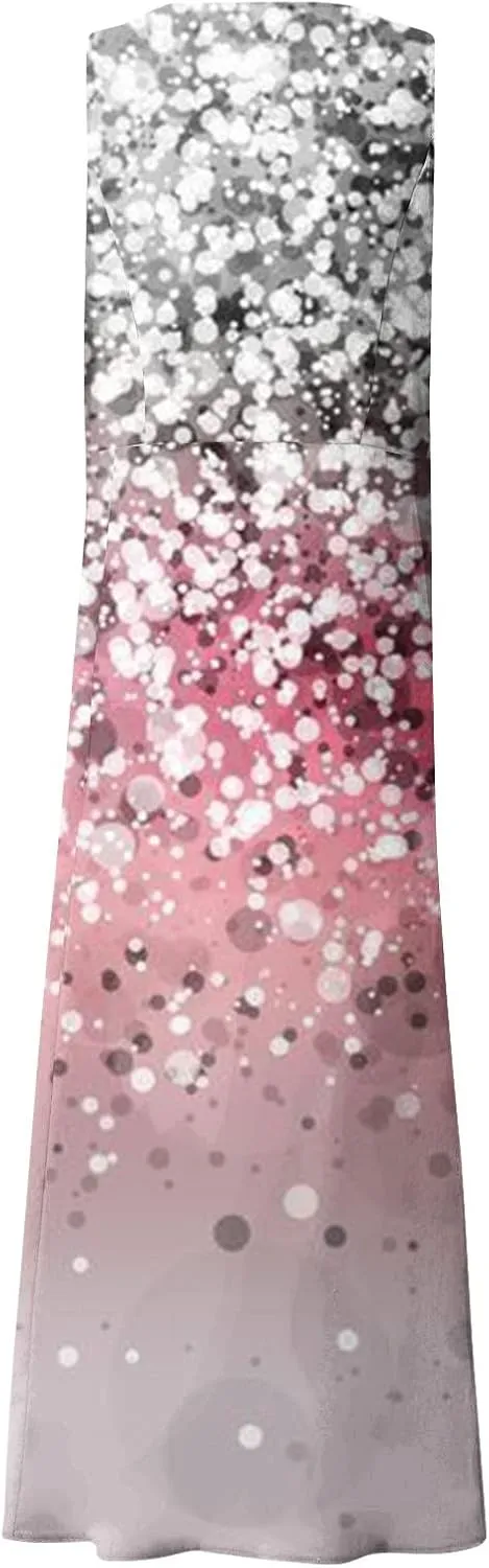 Sleeveless Dresses for Womens 2024 Beach Cotton Linen Floral Printed Dresses with Pockets Casual Flowy Long Dress