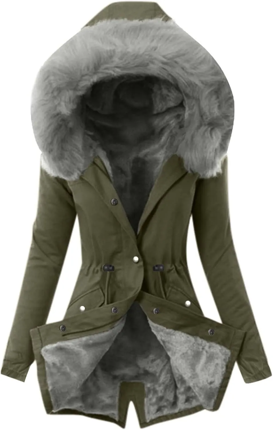 SMIDOW Winter Coats For Women 2023 Parkas Fuzzy Fleece Lined Jackets Cold Weather Thicken Warm Puffer Coat With Faux Fur Hood