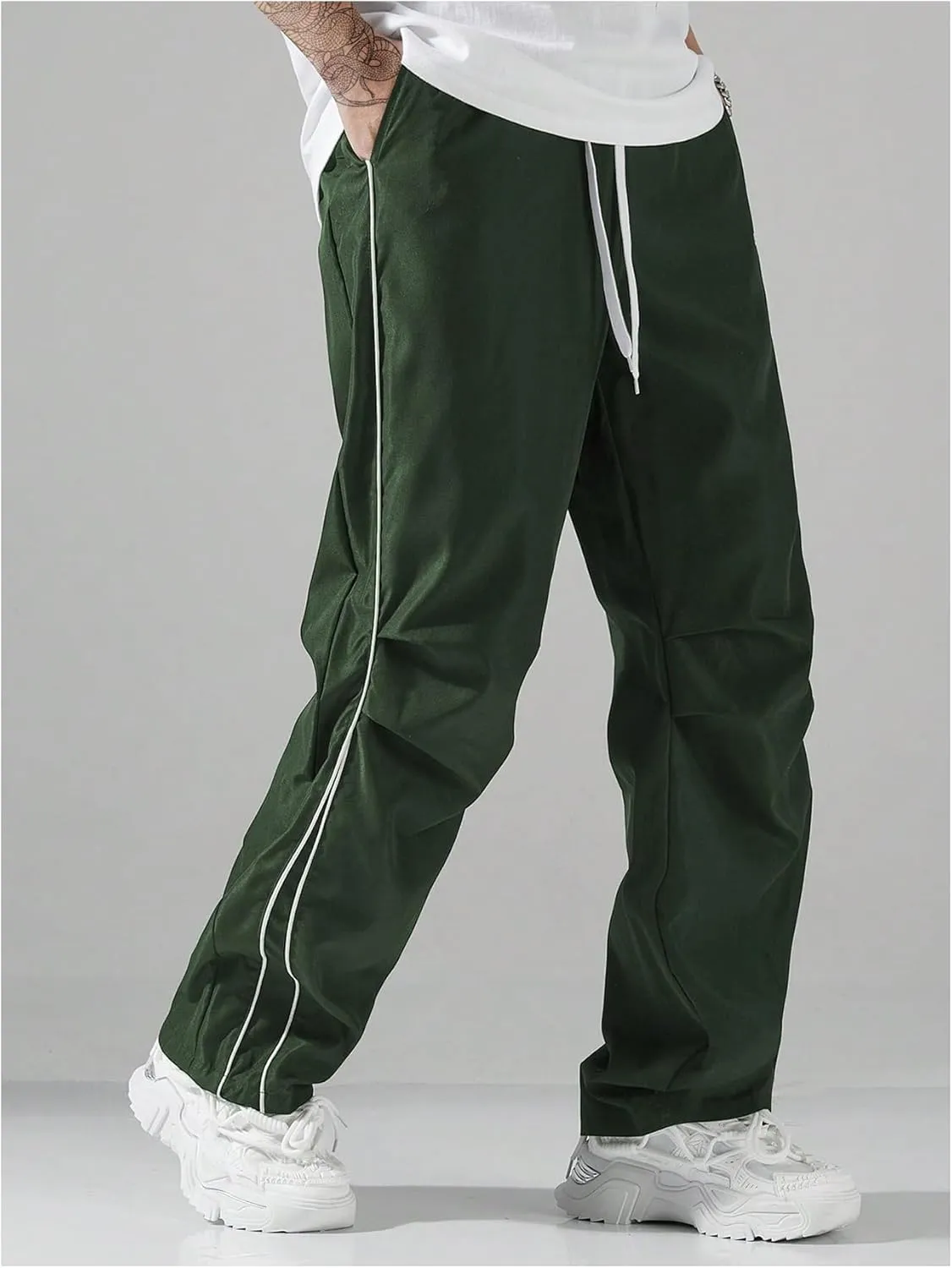 SOLY HUX Men's Parachute Pants Y2k Baggy Sweatpants Wide Leg Drawstring Waist Casual Pants Streetwear