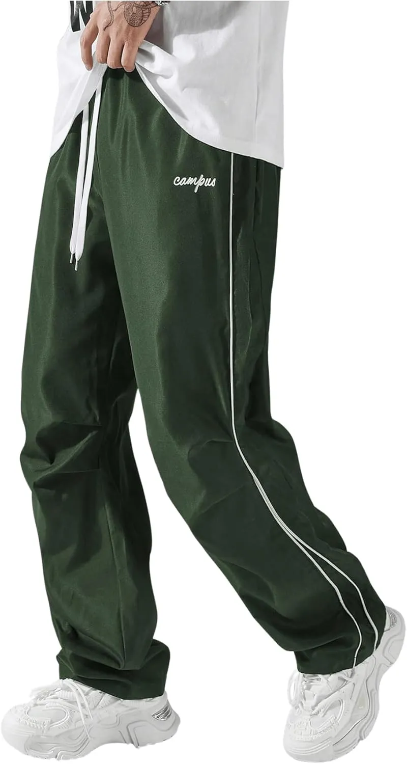 SOLY HUX Men's Parachute Pants Y2k Baggy Sweatpants Wide Leg Drawstring Waist Casual Pants Streetwear
