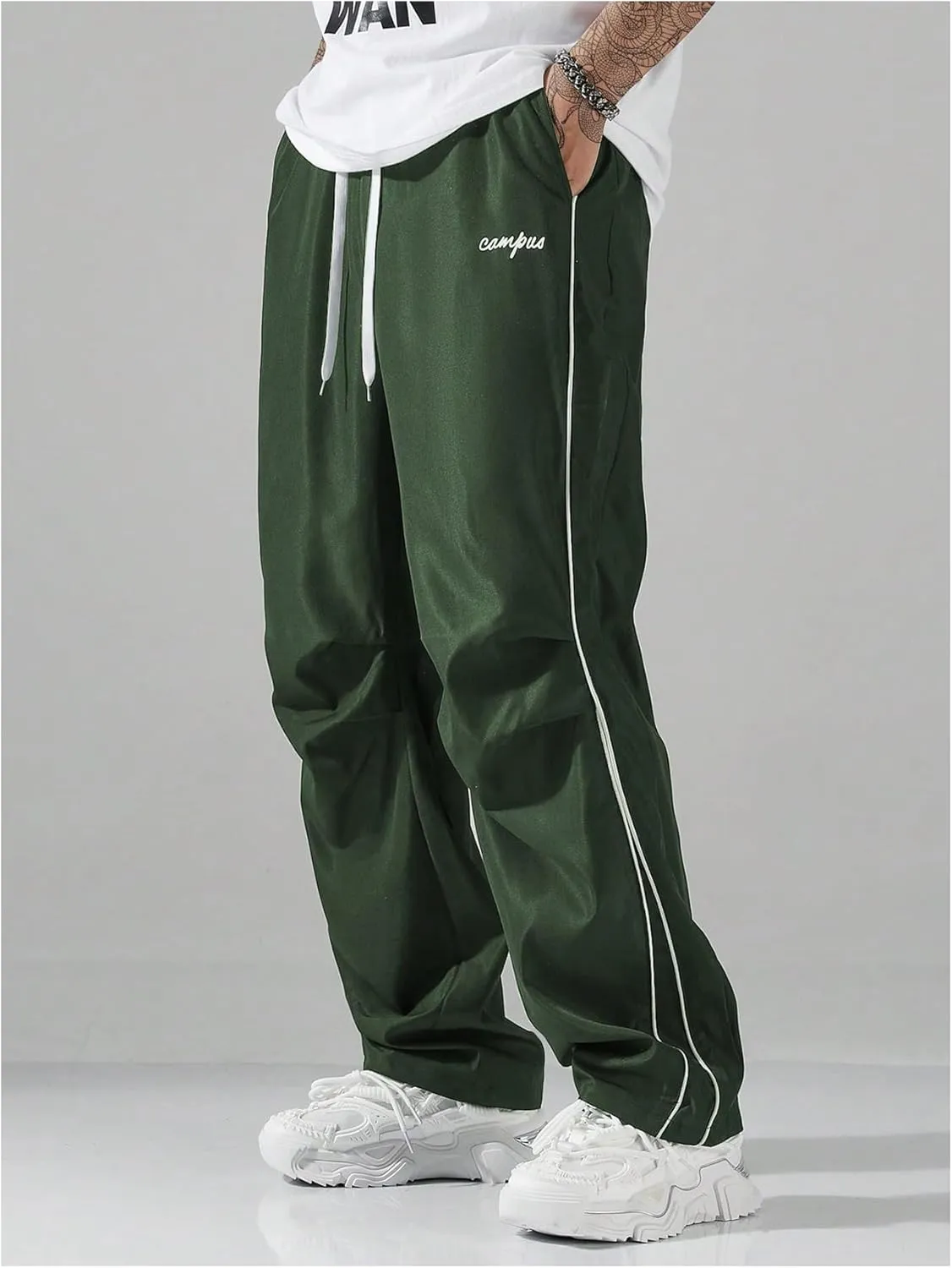SOLY HUX Men's Parachute Pants Y2k Baggy Sweatpants Wide Leg Drawstring Waist Casual Pants Streetwear