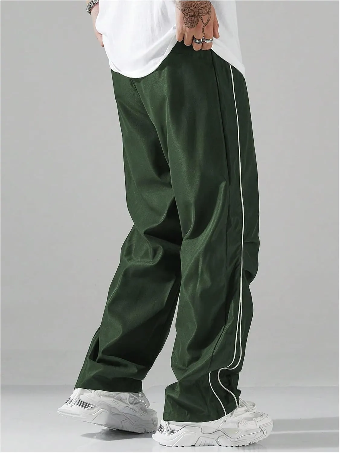 SOLY HUX Men's Parachute Pants Y2k Baggy Sweatpants Wide Leg Drawstring Waist Casual Pants Streetwear
