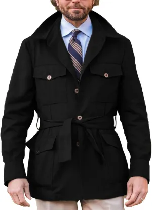 SOMTHRON Men's Single Breasted Belted Trench Coat Lapel Safari Military Jacket Casual Slim Fit Lightweight Windbreaker