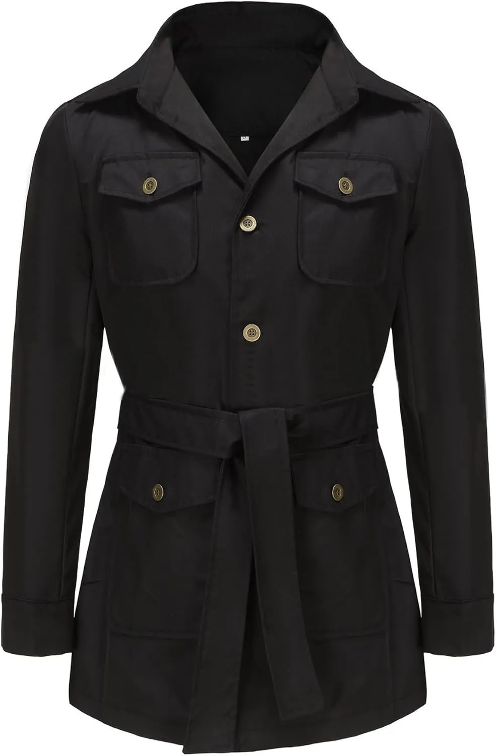 SOMTHRON Men's Single Breasted Belted Trench Coat Lapel Safari Military Jacket Casual Slim Fit Lightweight Windbreaker