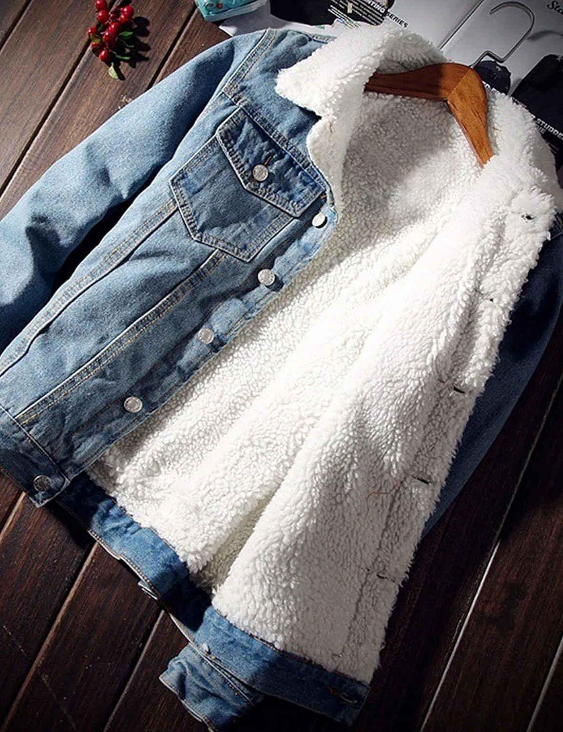 Springrain Men's Sherpa Fleece Lined Denim Jacket Warm Winter Trucker Jacket Cowboy Jean Jacket