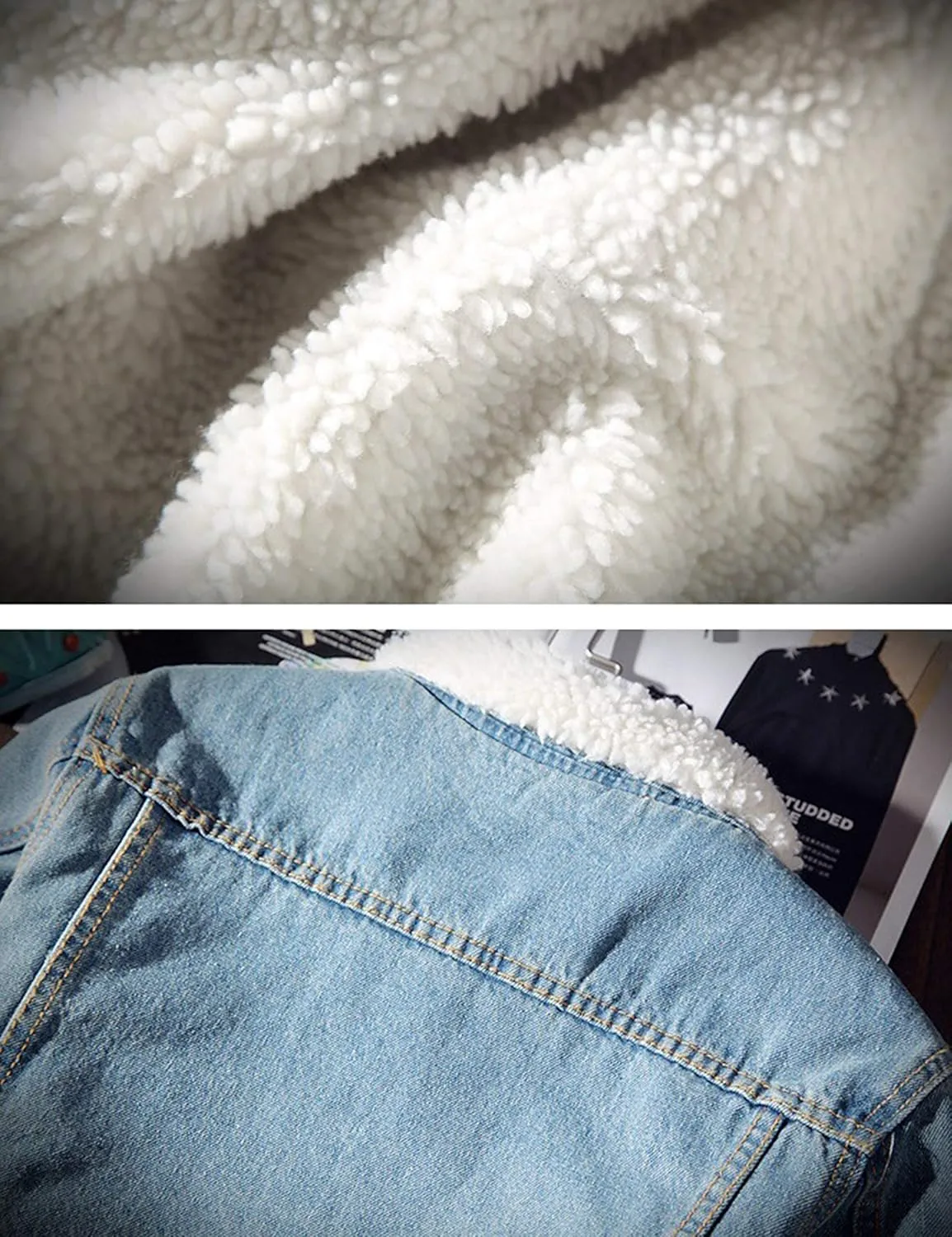 Springrain Men's Sherpa Fleece Lined Denim Jacket Warm Winter Trucker Jacket Cowboy Jean Jacket