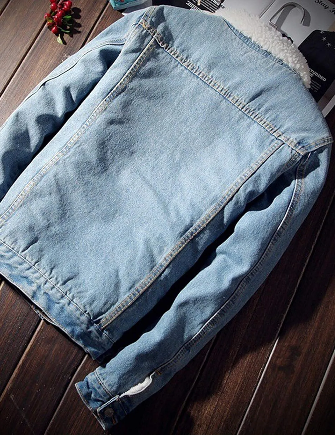 Springrain Men's Sherpa Fleece Lined Denim Jacket Warm Winter Trucker Jacket Cowboy Jean Jacket