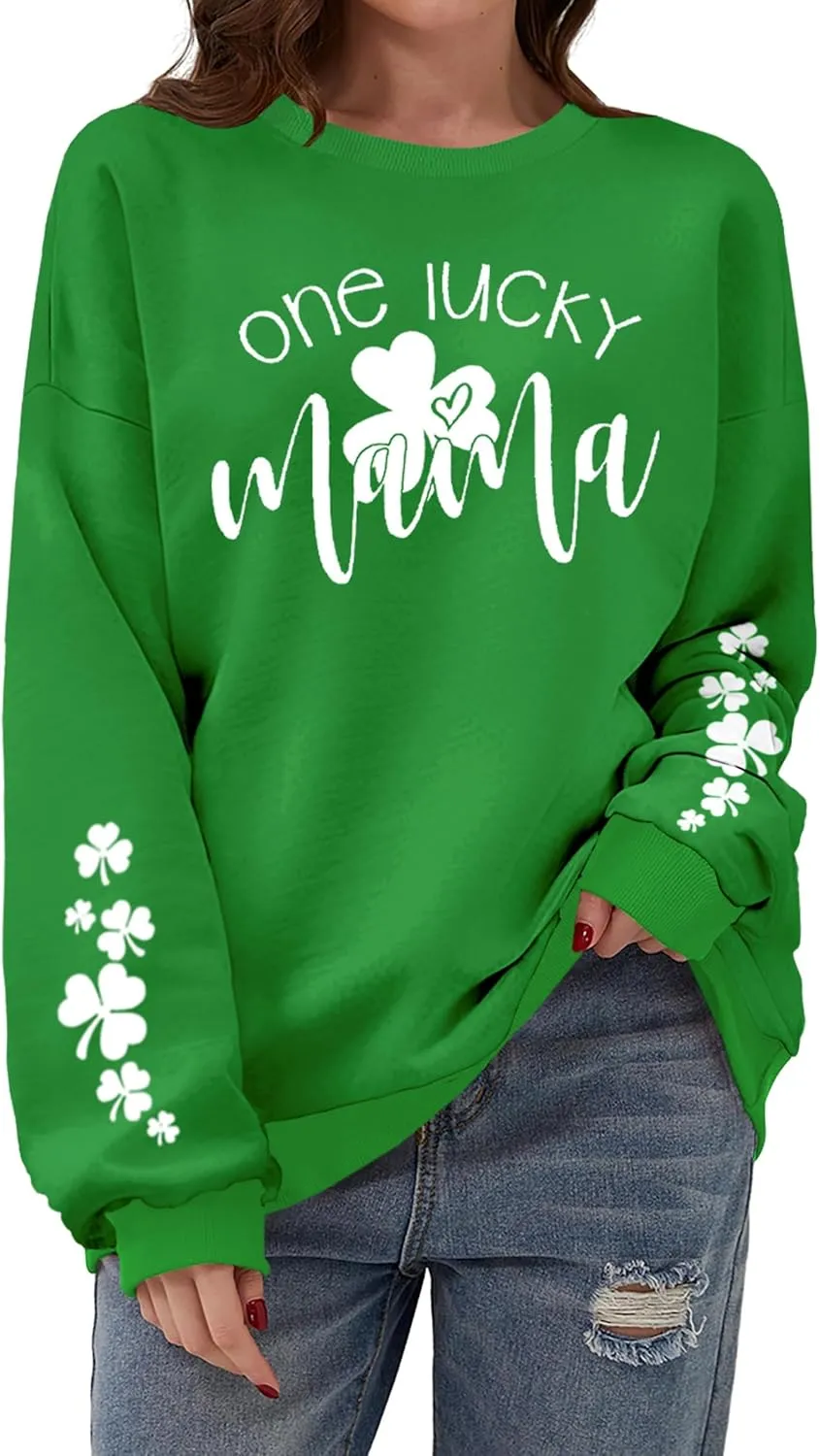 St Patricks Day Sweatshirt Women Long Sleeve St Pattys Shirt Funny Irish Shamrock Graphic Pullover Top