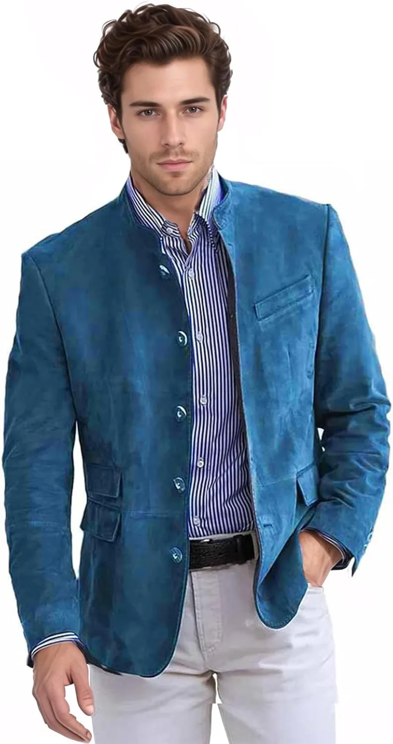 Stand Collar Blazer Jacket for Men, Button Down Long Sleeve Coat Casual Blazer Sport Coats