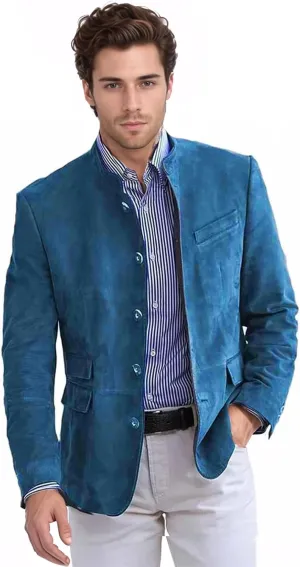 Stand Collar Blazer Jacket for Men, Button Down Long Sleeve Coat Casual Blazer Sport Coats