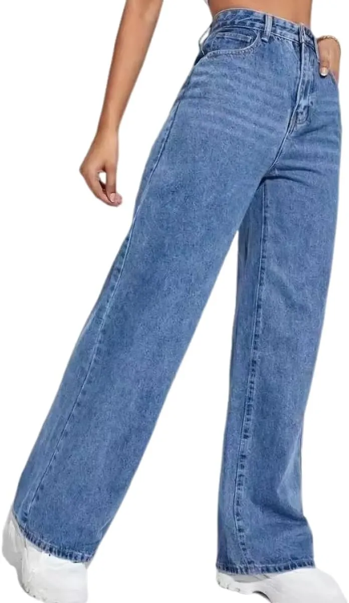 Straight Leg Jeans for Women,High Waisted Wide Leg Loose Microelastic Boyfried Denim Pants