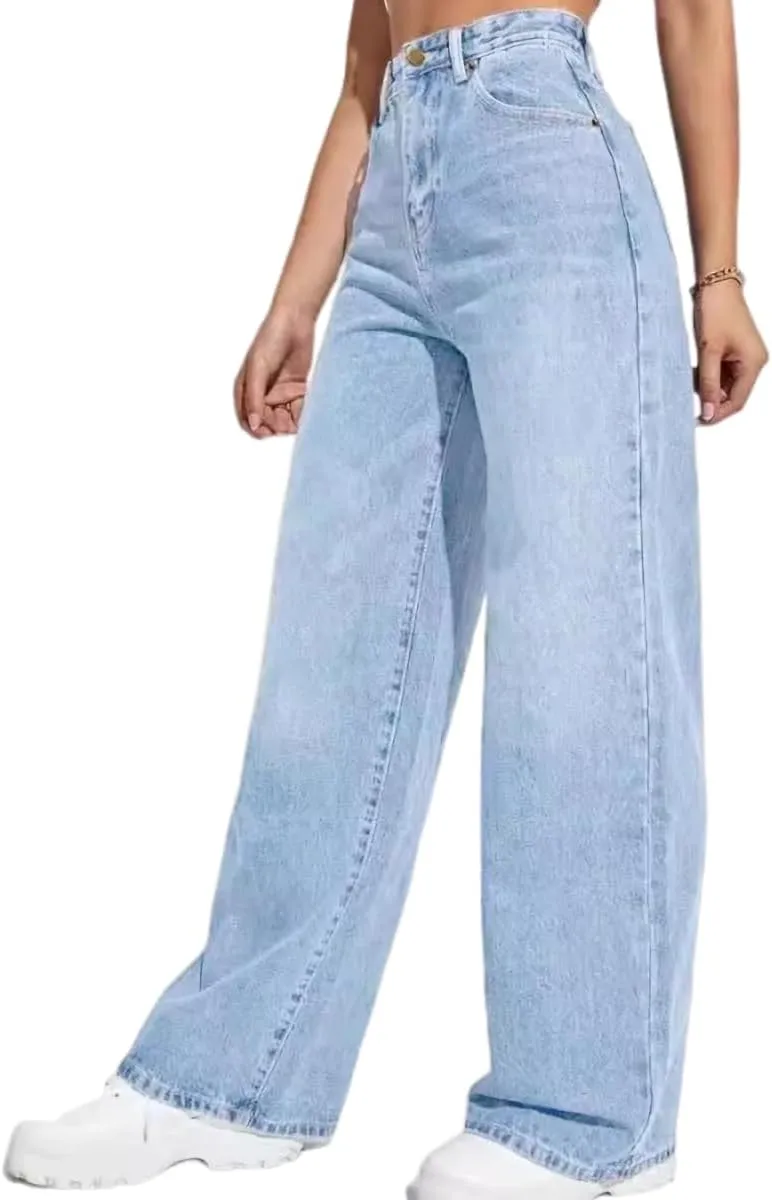 Straight Leg Jeans for Women,High Waisted Wide Leg Loose Microelastic Boyfried Denim Pants
