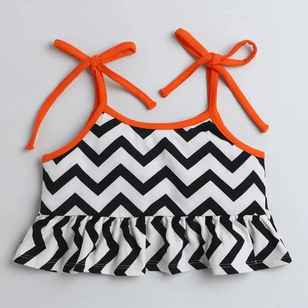 Straped Printed Frill Top Short Set