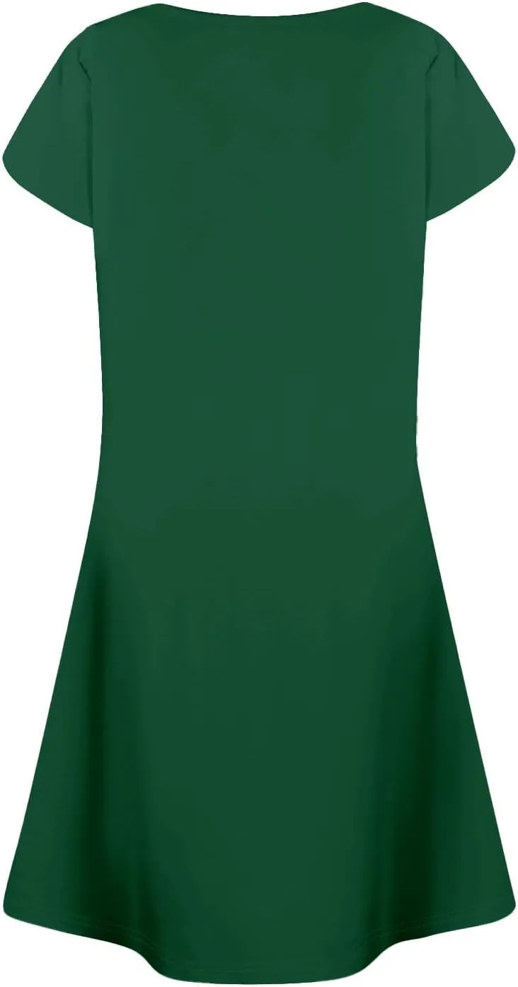 Summer Dresses for Women 2025 Casual T Shirt Dresses Round Neck Floral Short Sleeve Dress Pleated Front Beach Dress
