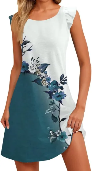Summer Dresses for Women 2025 Sundresses Sleeveless Beach Cover Ups Spring Casual Loose Print Tank Tshirt Sun Dress