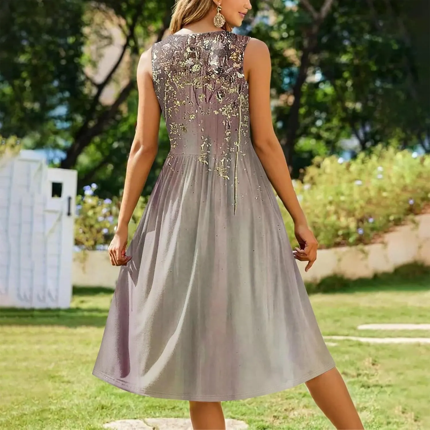Summer Dresses for Women Beach Tank Dresses Flowy Floral A-Line Sundresses Casual Sleeveless Mid Dress with Pockets
