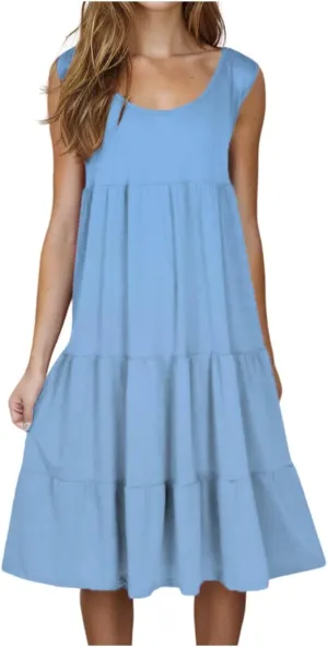 Summer Dresses for Women Plus Size Beach Dress Casual Sundresses Sexy Sleeveless Babydoll Dress Flowy Midi Dresses
