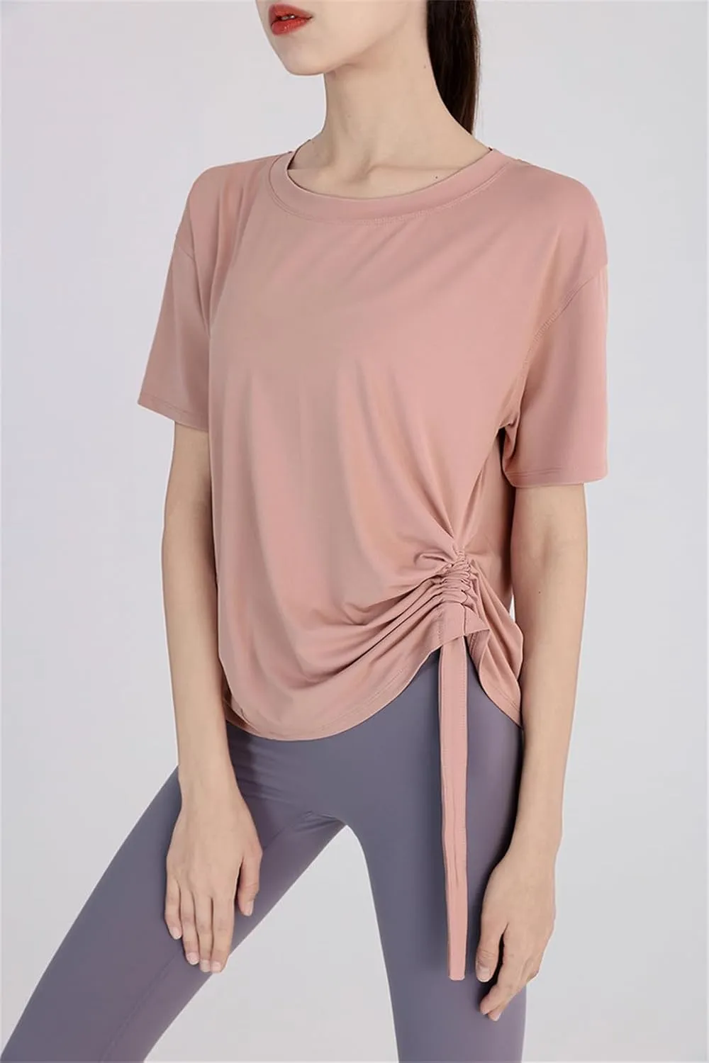 Summer Women Loose Yoga Shirts Short Sleeves Sport T-Shirts Bandage Running Shirt Girls Quick Dry Gym Fitness Tee Tops Sportw
