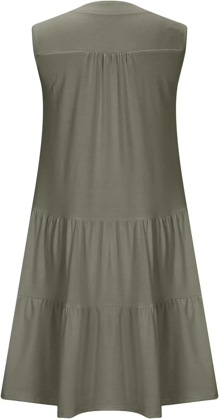 Sundresses for Women 2025 Mini Dress Summer Casual Dresses Sexy Sleeveless V Neck Dress Ruffle Vacation Beach Dresses