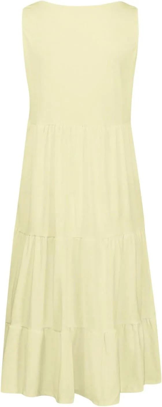 Sundresses for Women 2025 Sleeveless Cute Petite Mini Dress Ruffle Sleeve Summer Flowy Boho Beach Solid Color Dress