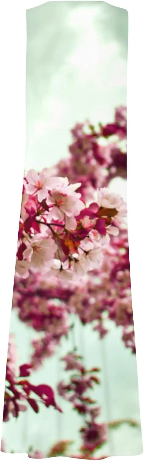 Sundresses for Womens Casual Sleeveless Cotton Linen Long Dress Flowy Beach Floral Print Dresses with Pockets
