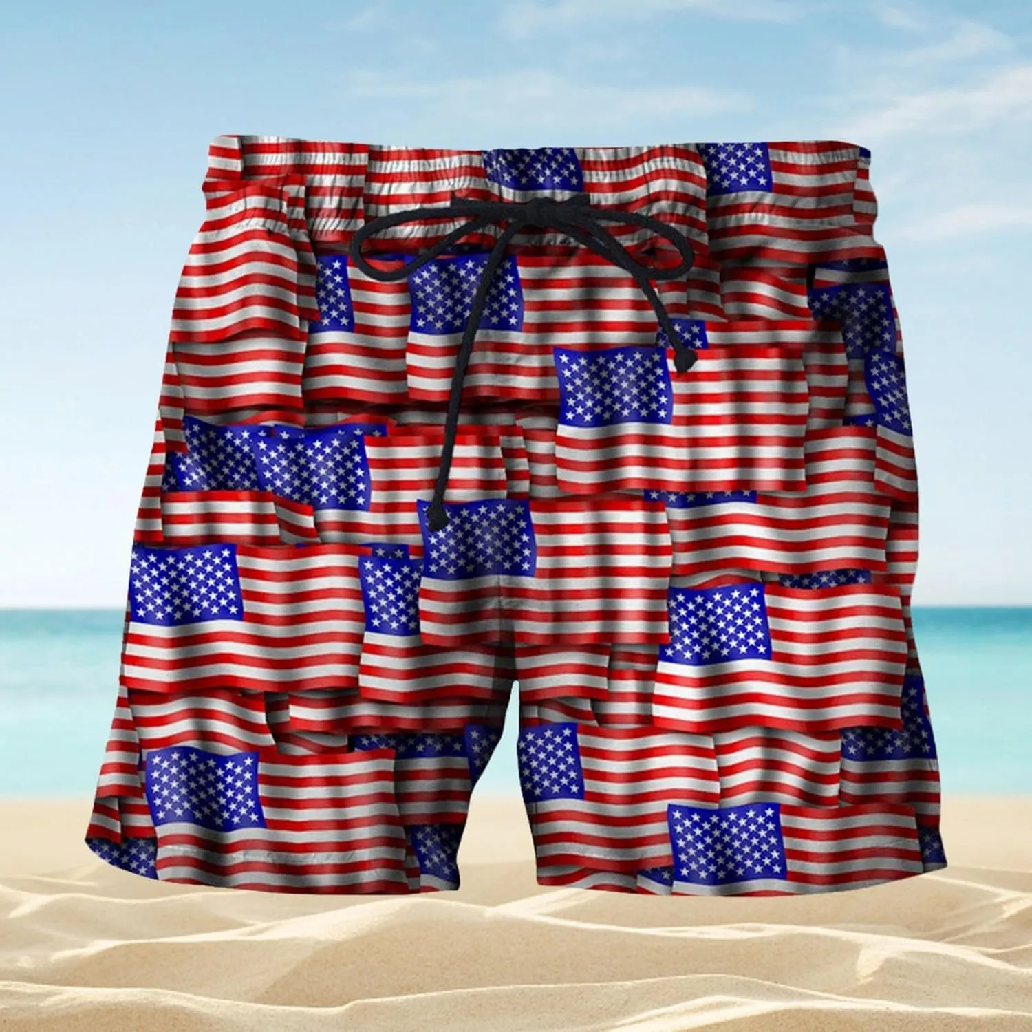 Swimsuit Men Scenery National Flag Digital Print Drawstring with Elastic Waist Casual His and Hers Matching Outfits