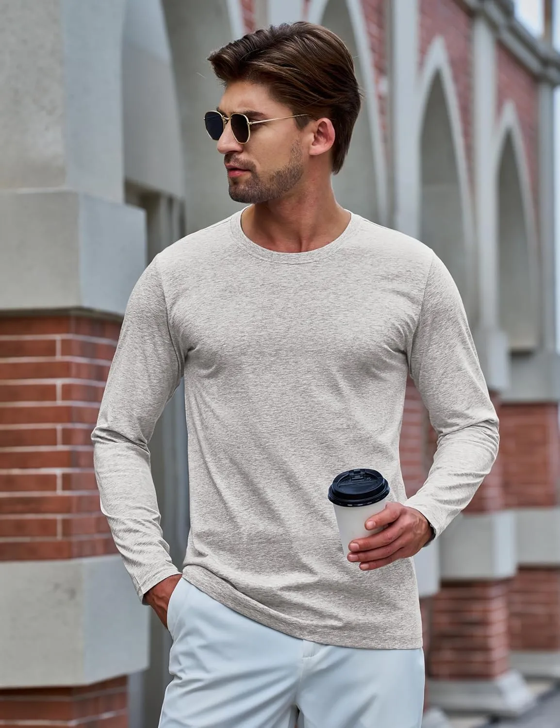 TACVASEN Long Sleeve Shirts for Men Cotton Classic Crew-Neck Moisture Wicking Mens Undershirt Comfort Solid Tee Shirt