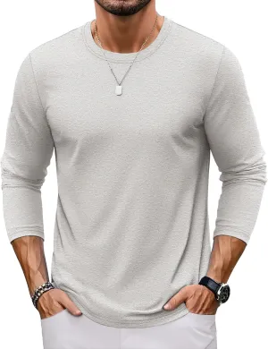 TACVASEN Long Sleeve Shirts for Men Cotton Classic Crew-Neck Moisture Wicking Mens Undershirt Comfort Solid Tee Shirt