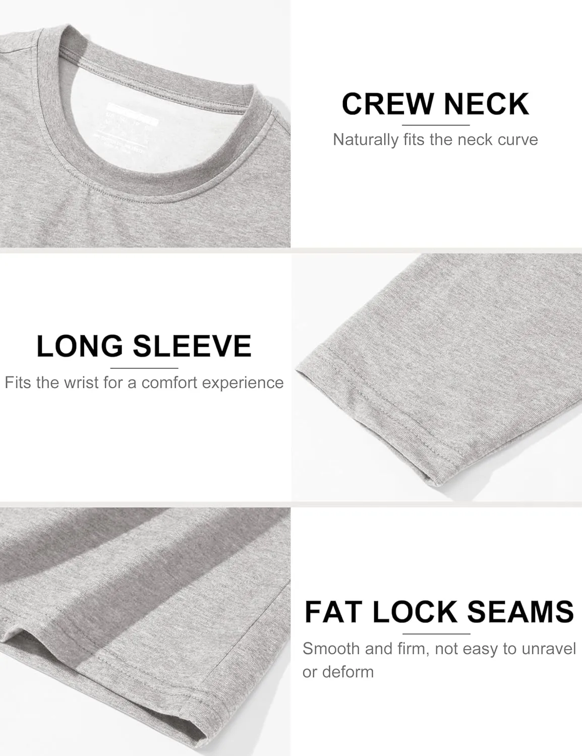 TACVASEN Long Sleeve Shirts for Men Cotton Classic Crew-Neck Moisture Wicking Mens Undershirt Comfort Solid Tee Shirt