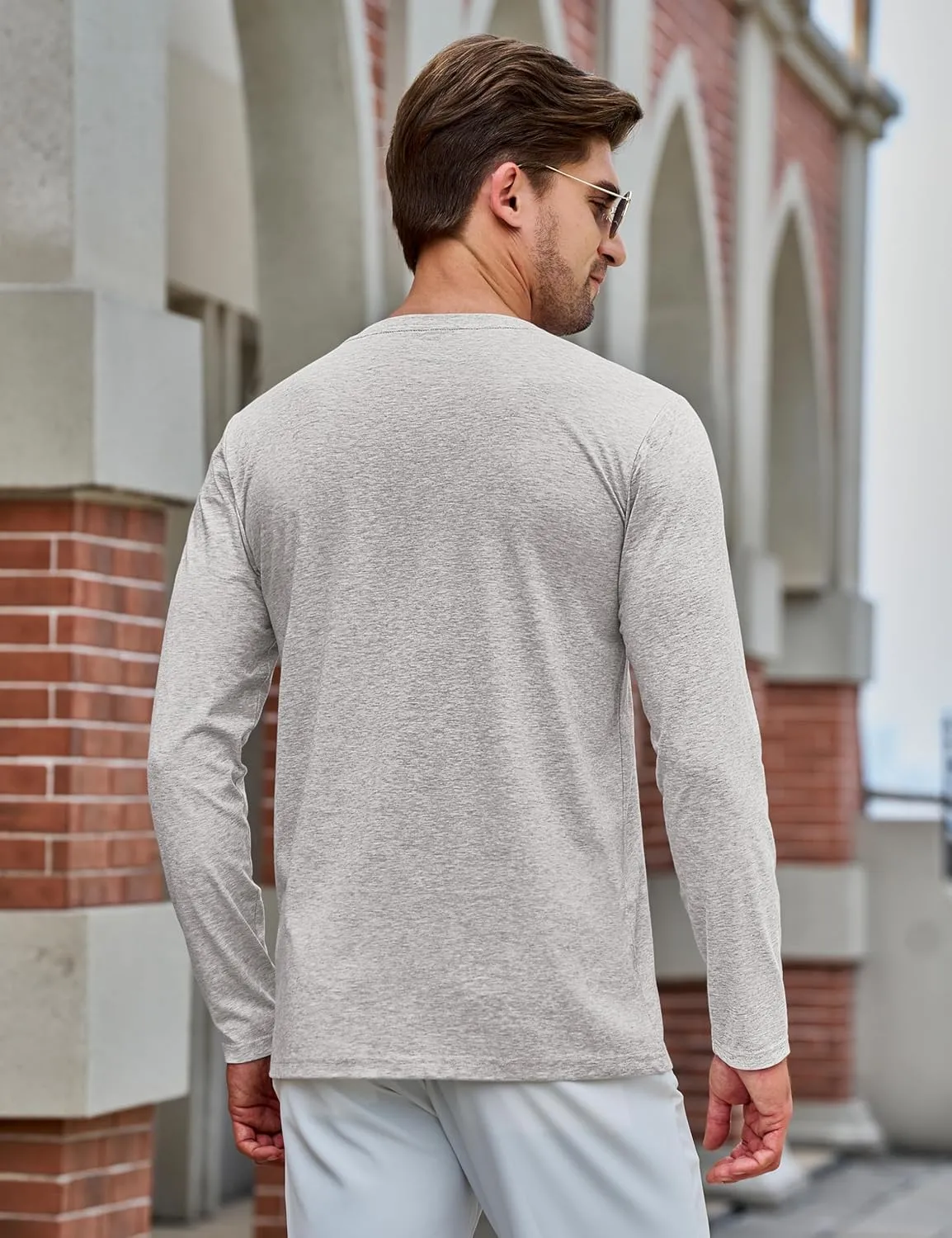 TACVASEN Long Sleeve Shirts for Men Cotton Classic Crew-Neck Moisture Wicking Mens Undershirt Comfort Solid Tee Shirt