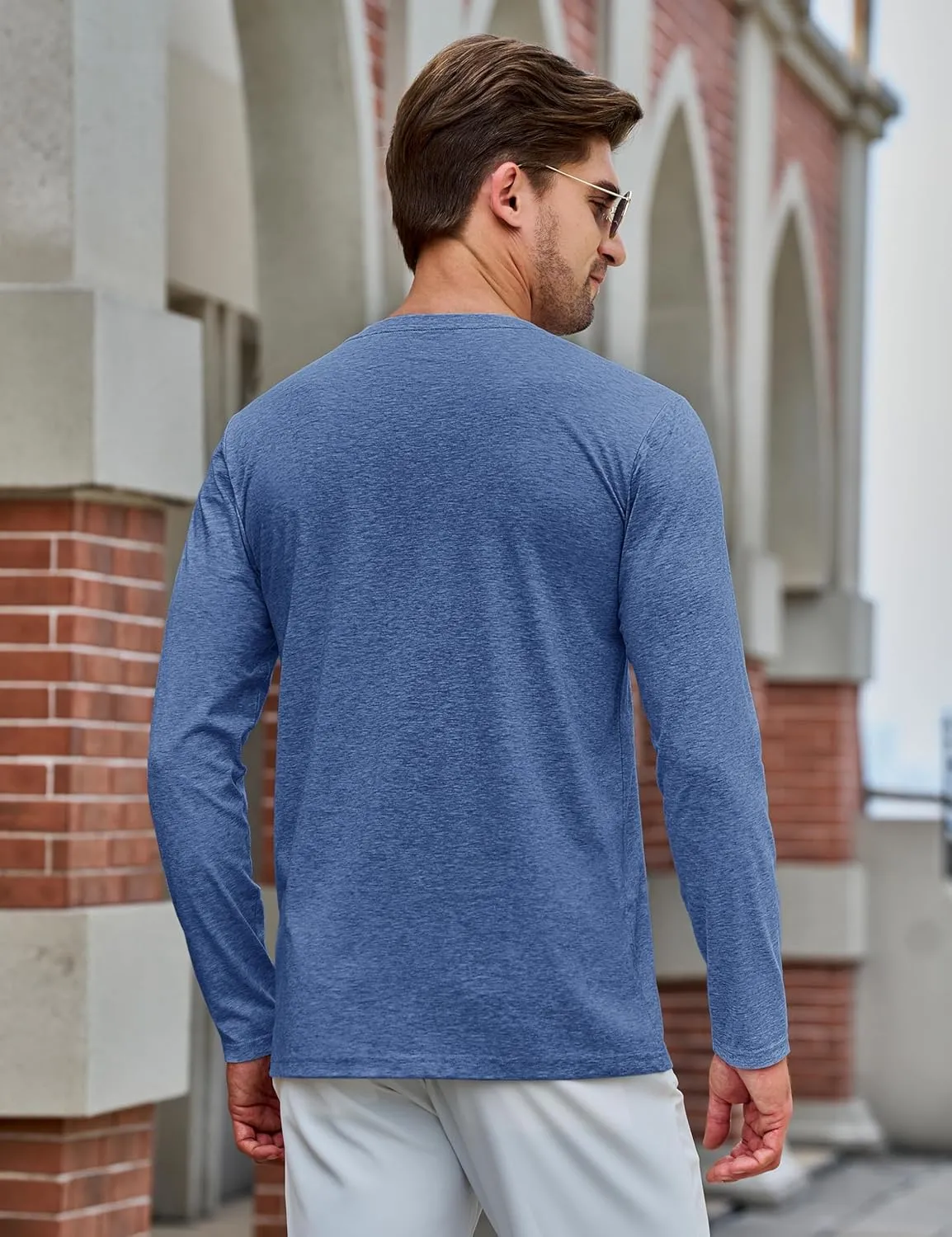 TACVASEN Long Sleeve Shirts for Men Cotton Classic Crew-Neck Moisture Wicking Mens Undershirt Comfort Solid Tee Shirt