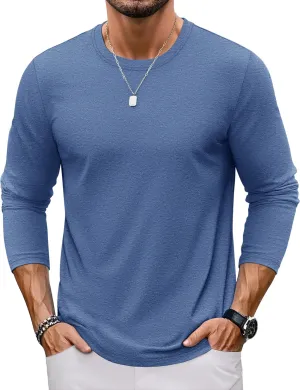 TACVASEN Long Sleeve Shirts for Men Cotton Classic Crew-Neck Moisture Wicking Mens Undershirt Comfort Solid Tee Shirt