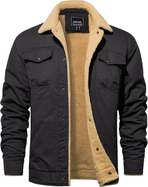 TACVASEN Men's Winter Jacket Sherpa Fleece Lined Cargo Coat Warm Thick Trucker Jacket with Multi Pockets