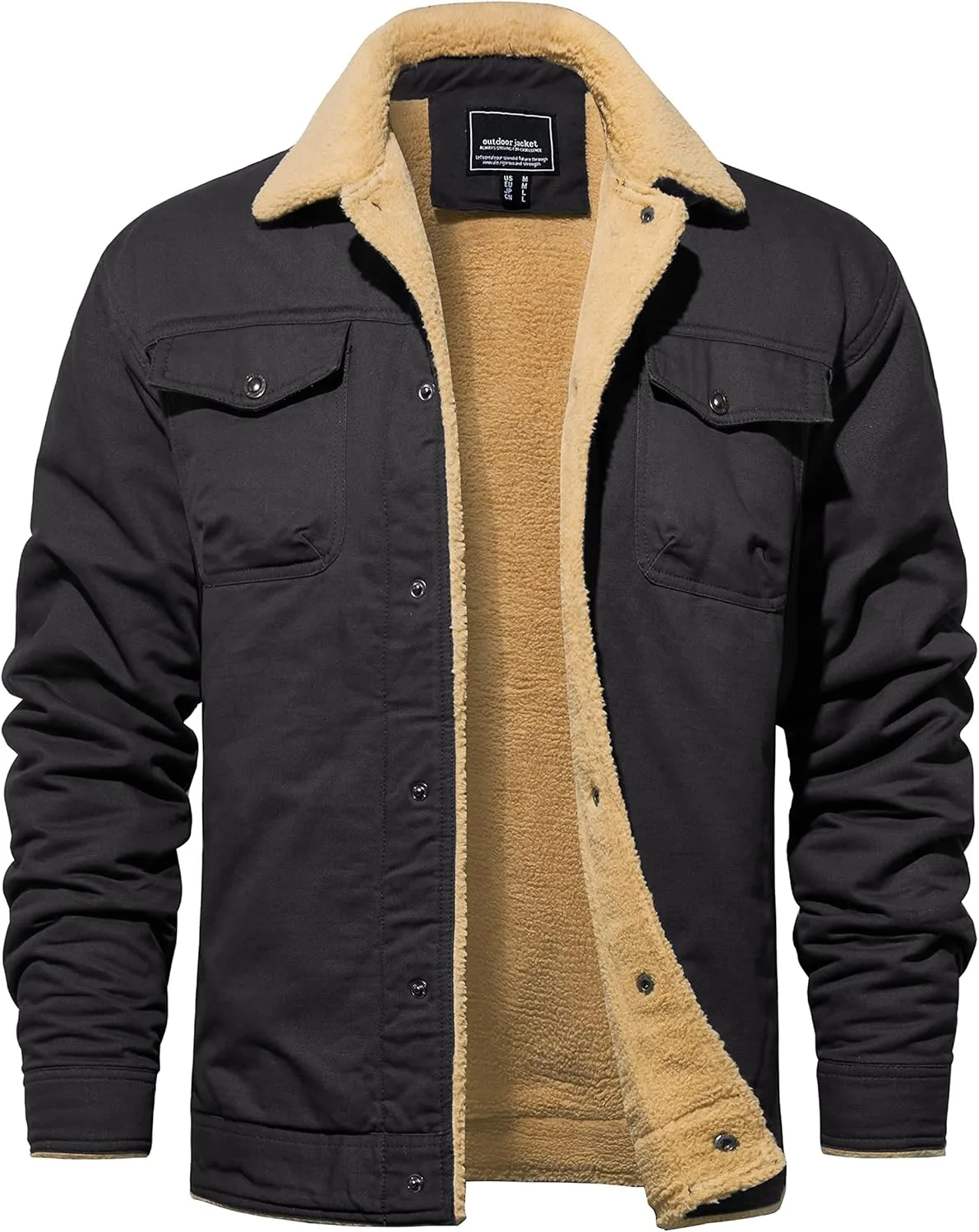 TACVASEN Men's Winter Jacket Sherpa Fleece Lined Cargo Coat Warm Thick Trucker Jacket with Multi Pockets