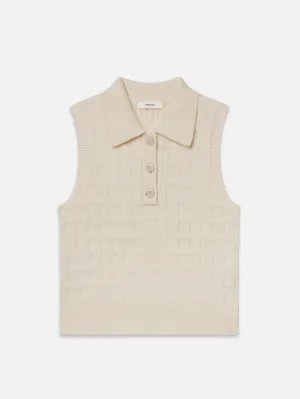 The Cable Knit Polo Vest -- Cream