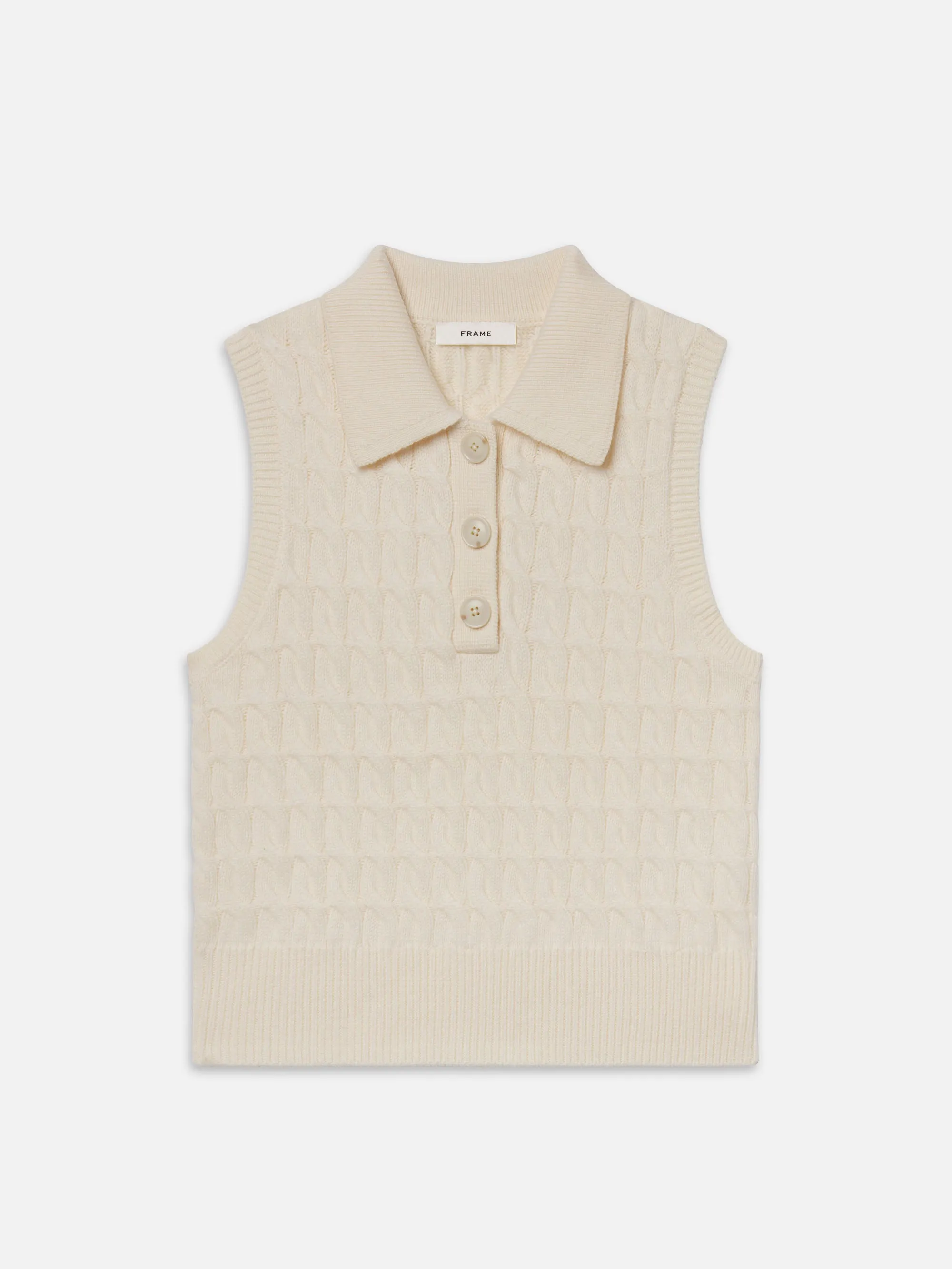 The Cable Knit Polo Vest -- Cream