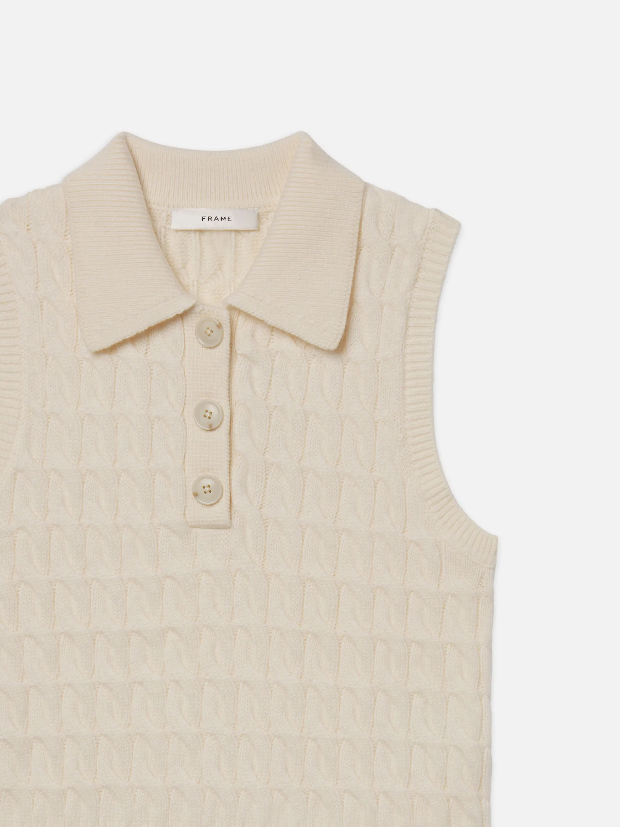 The Cable Knit Polo Vest -- Cream