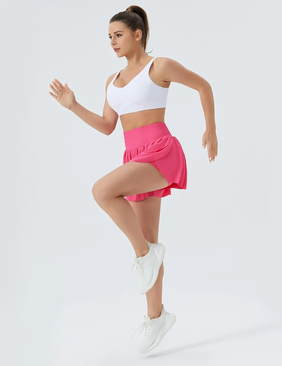 THE GYM PEOPLE Women's High Waisted Flowy Running Shorts 2 in 1 Athletic Workout Skirt Shorts