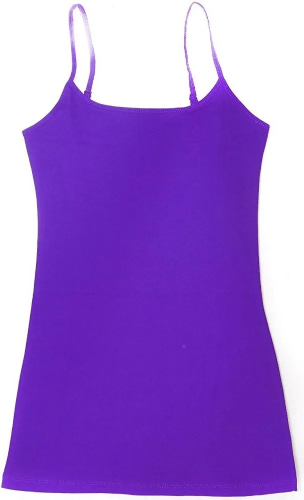 The Lovely Women's & Juniors Camisole Built in Shelf Bra Adjustable Spaghetti Strap Long Tank Top - 2 Pack